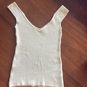 Yellow Ribbed Off the Shoulder Tank Top